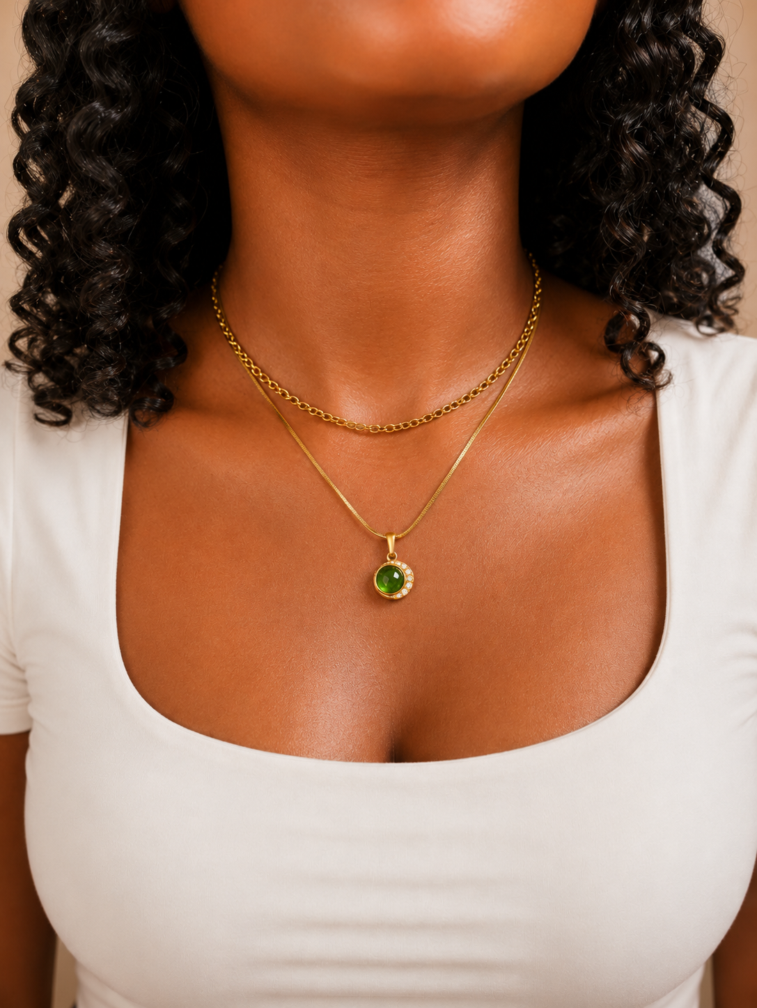 Verdant Moon Green Cabochon Necklace