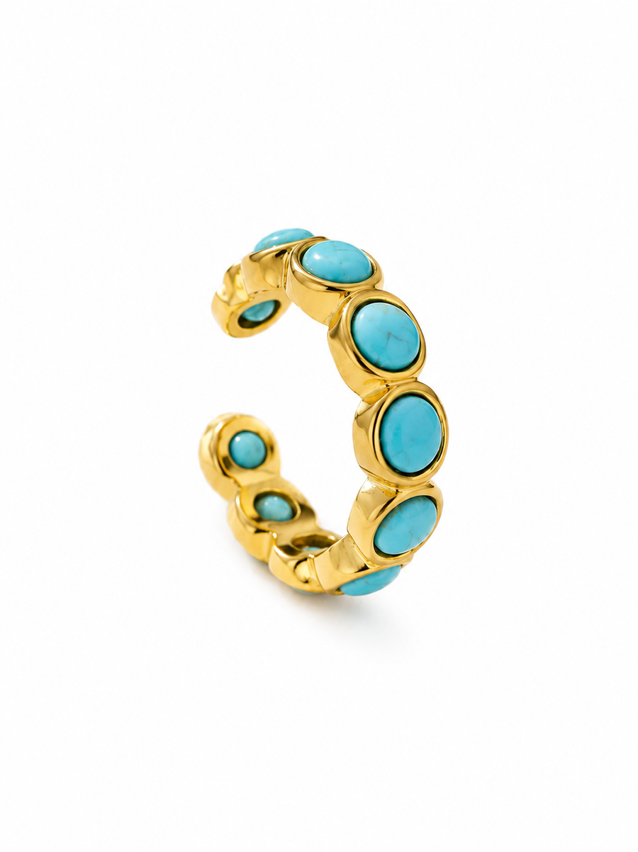 Vibrant Turquoise Gemstone Gold Ear Cuff | Non-Pierced
