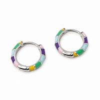 Vibrant Rainbow Enamel S925 Silver Huggie Hoops | Multicolor Sterling Silver Huggies