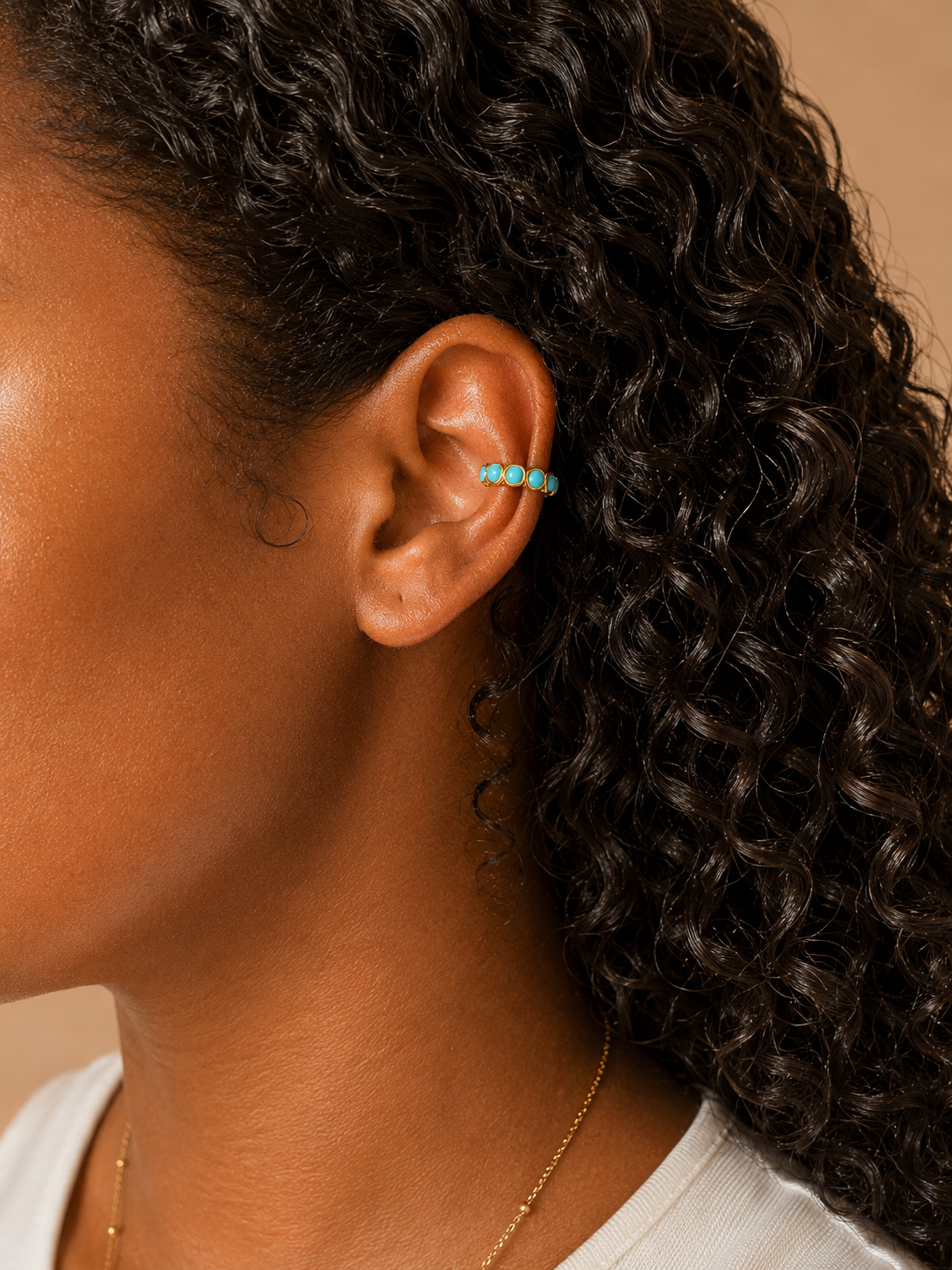 Vibrant Turquoise Gemstone Gold Ear Cuff | Non-Pierced