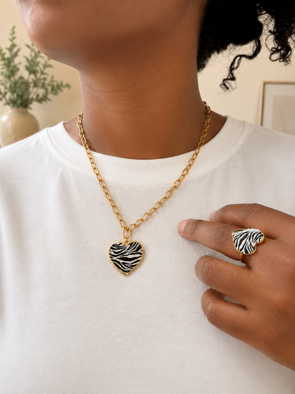 Zebra Print Heart Jewelry Set