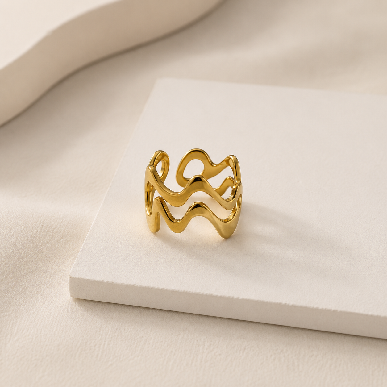 Gold Wave Band Ring