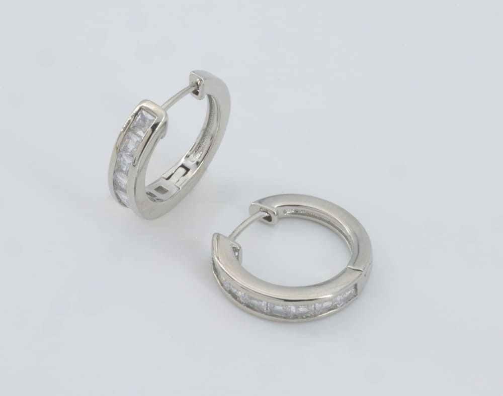 Noa Baguette Hoop Earrings-Silver