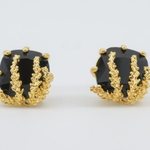 Obsidian Coral Studs in Gold & Black