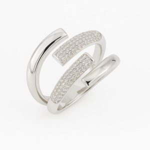 Aurora Twin Pavé Ring Silver