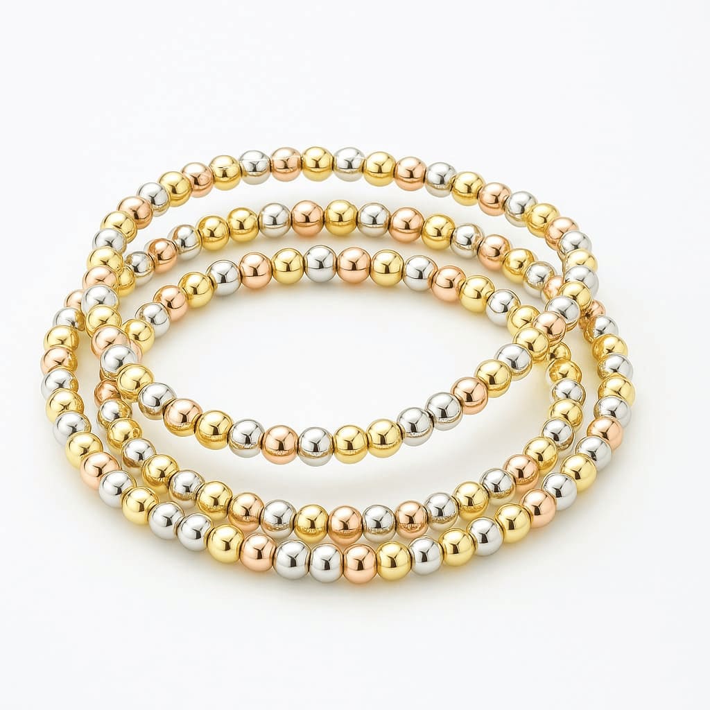 Trinity Bead Bracelet Set-Gold, Silver & Rose Gold