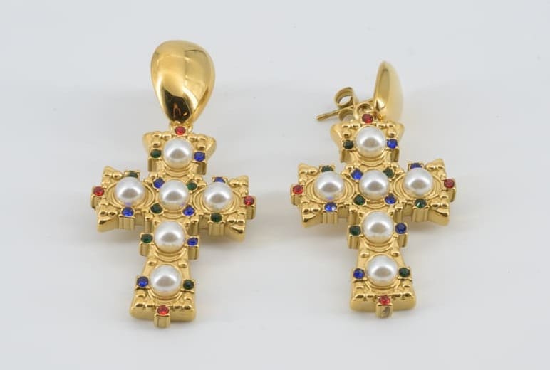 Regalia Cross Pearl Earrings