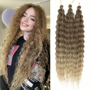 3PCS Deep Wave Crochet Hair – Brown to Blonde