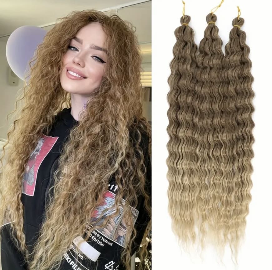 3PCS Deep Wave Crochet Hair – Brown to Blonde