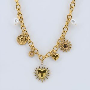 Sun & Heart Drop Charm Necklace