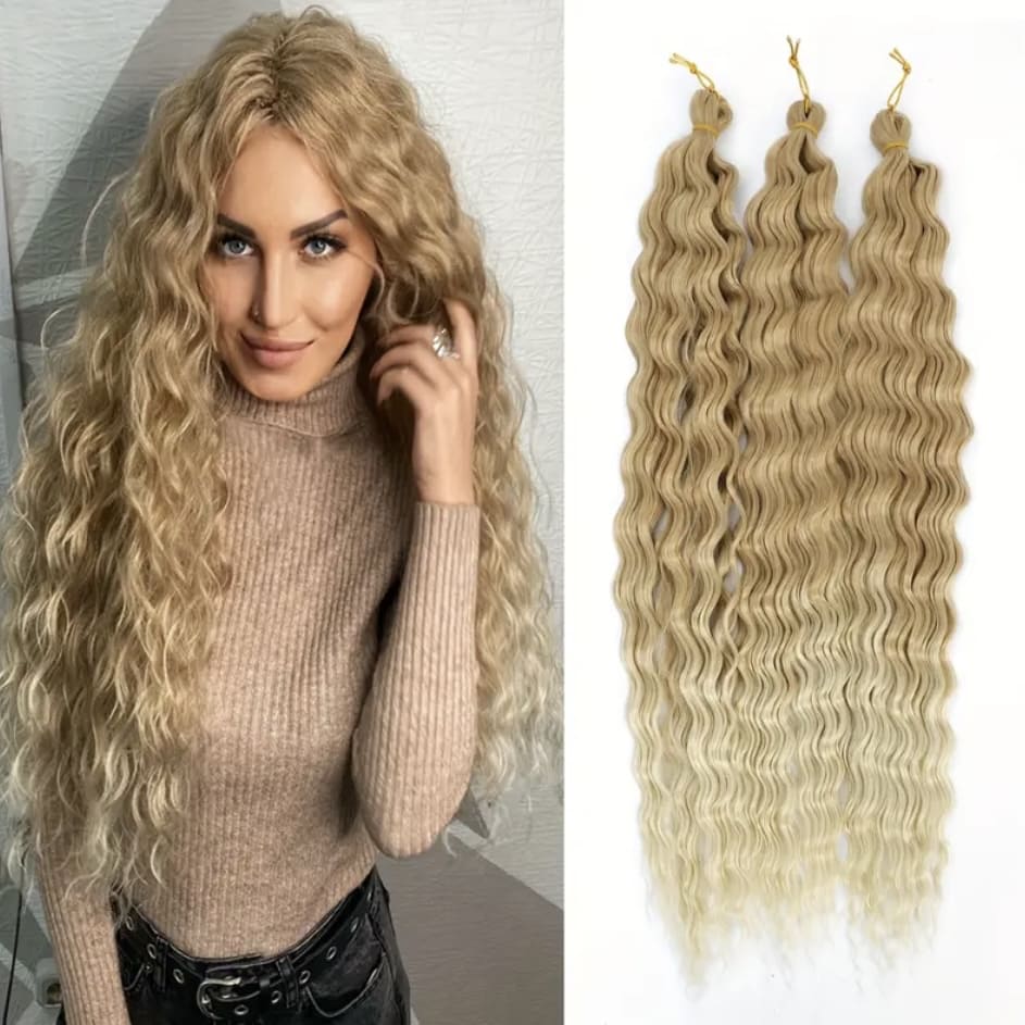 Ombre Blonde Deep Wave Braids – 55.88” Synthetic Hair